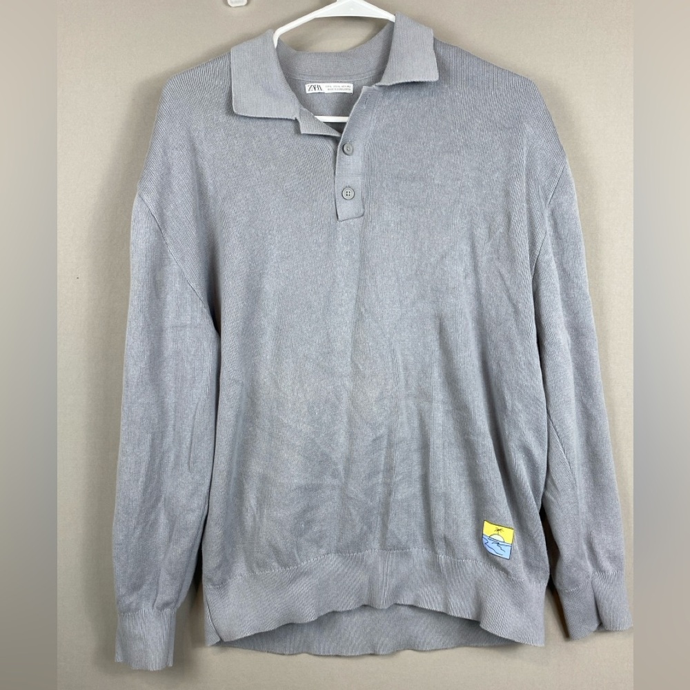 Zara Light Gray Button-Up Knit Cardigan Size Large